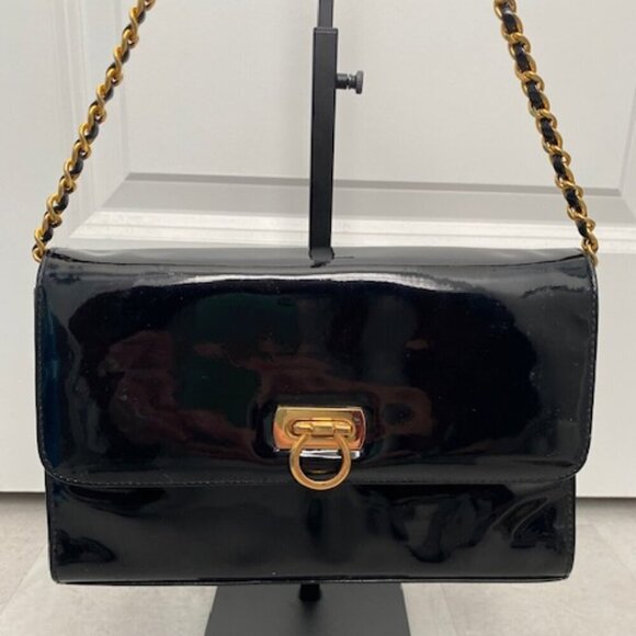 VINTAGE Giani Bernini Black Patent Faux Leather Crossbody Handbag Purse - Picture 6 of 16